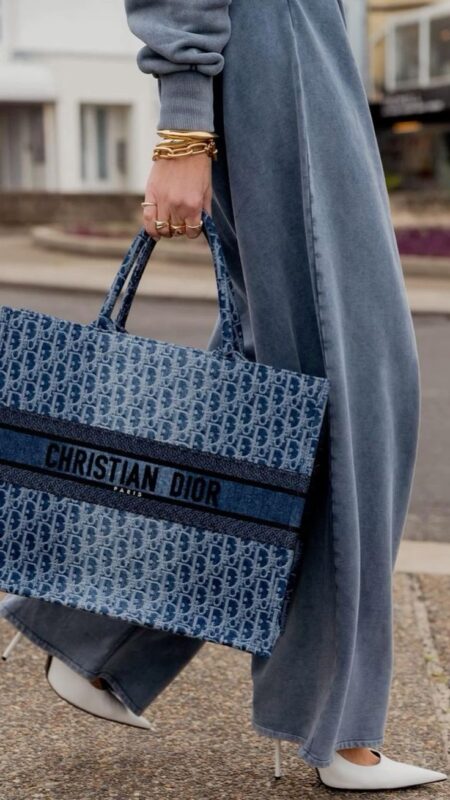 D!0r Large Book Tote Blue Denim Superfake Handbag