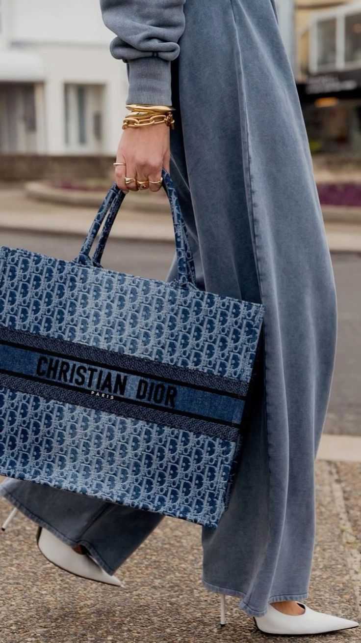 D!0r Large Book Tote Blue Denim Superfake Handbag