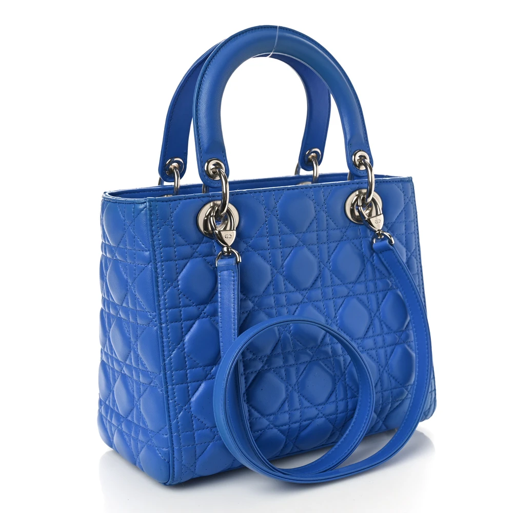 Back view of the horizon blue D!0r Medium Lady Bag with Cannage quilting