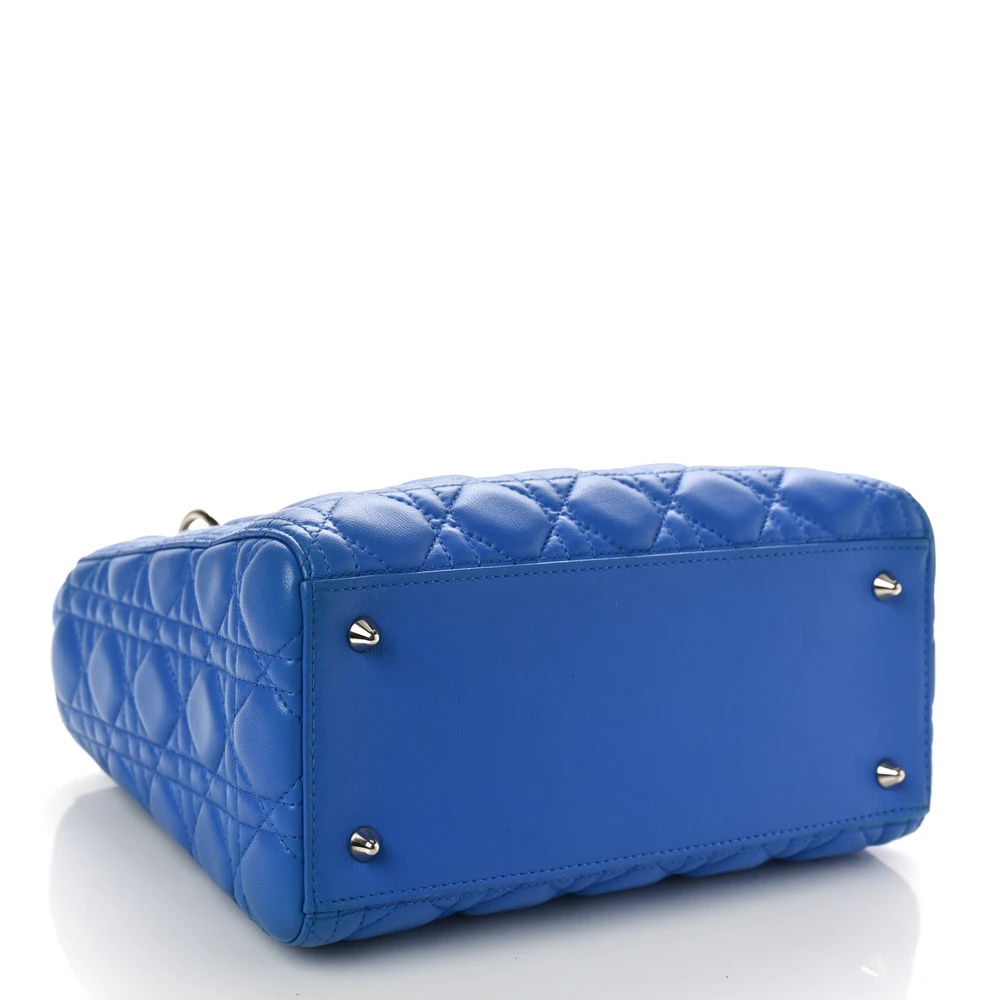 Bottom view of the horizon blue D!0r Medium Lady Bag with Cannage quilting
