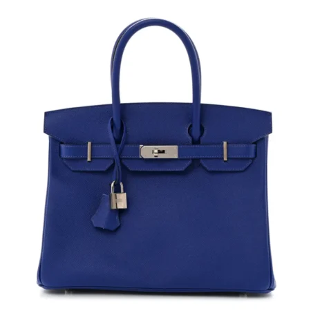 Front view of the Bleu Electrique Herme$ Epsom Birkin 30