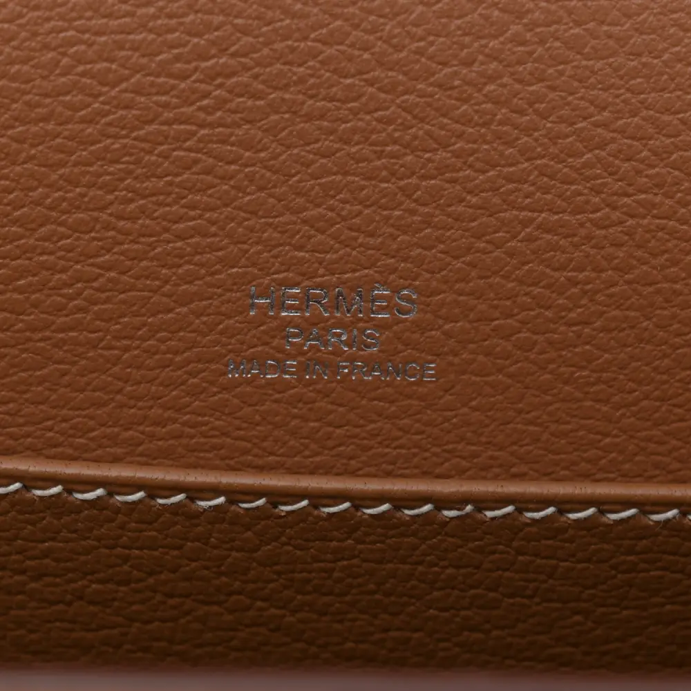 Close-up of the swivel clasp and palladium silver-tone hardware on the brown Mini Sac Roulis