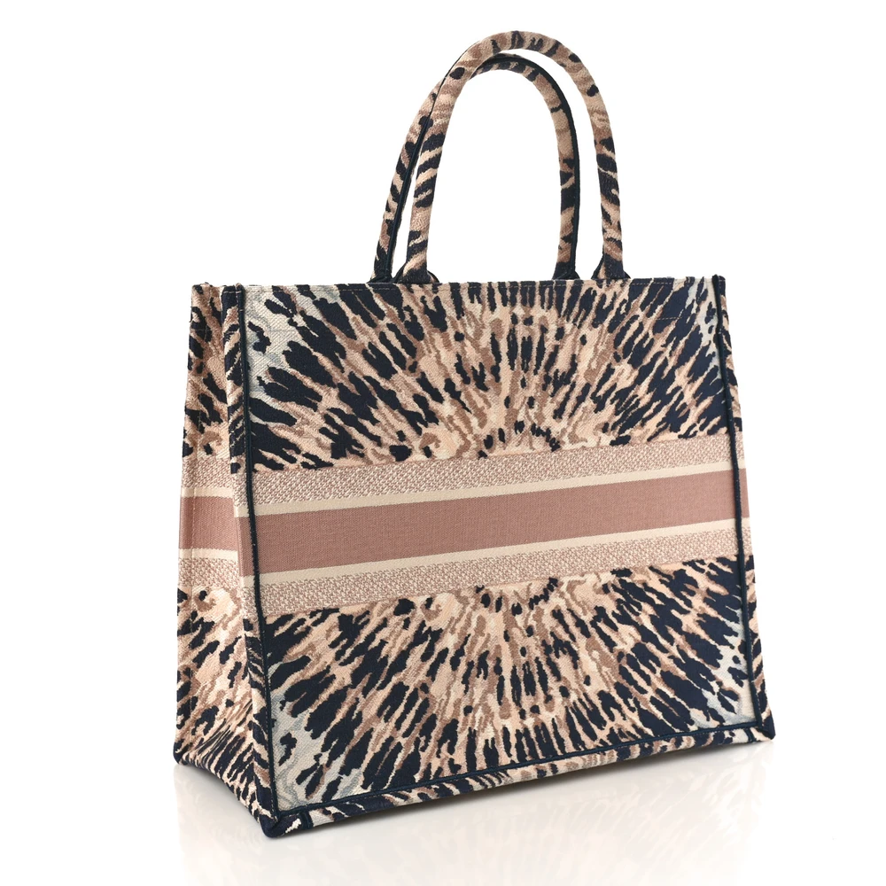 Back View of D!0r Large Book Tote in multicolour tie-dye embroidered canvas