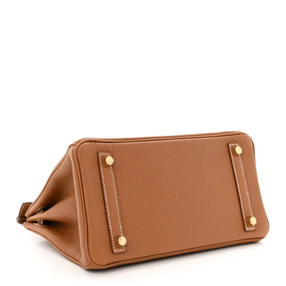 Bottom view of the Brown Togo Herme$ Birkin 25 showing its structured base