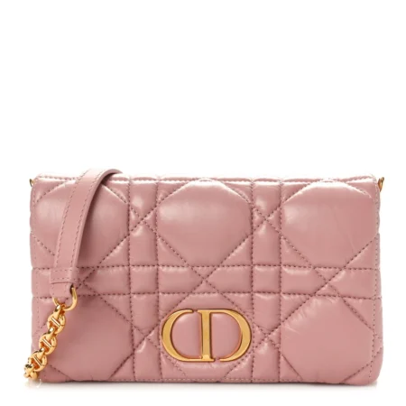 Front view of the Rose des Vents calfskin D!0r Mini Caro Bag with Macrocannage quilting