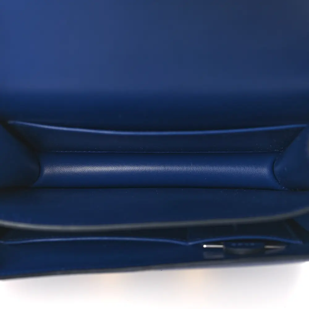 Interior view of the Bleu Saphir Herme$ Epsom Constance 18 with organised storage