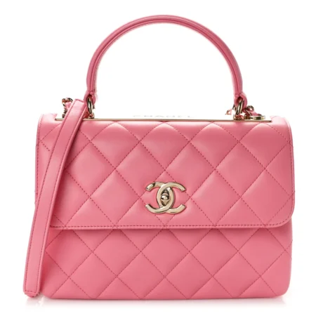 Front view of the vibrant pink Ch@nel Trendy CC Flap Bag with CC turn-lock