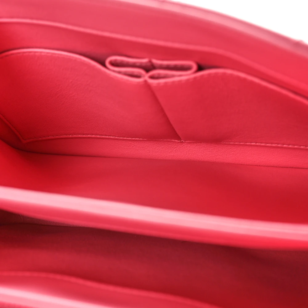 Interior view of the pink Ch@nel Trendy CC Flap Bag showing the matching leather lining, zipper pocket, and patch pockets