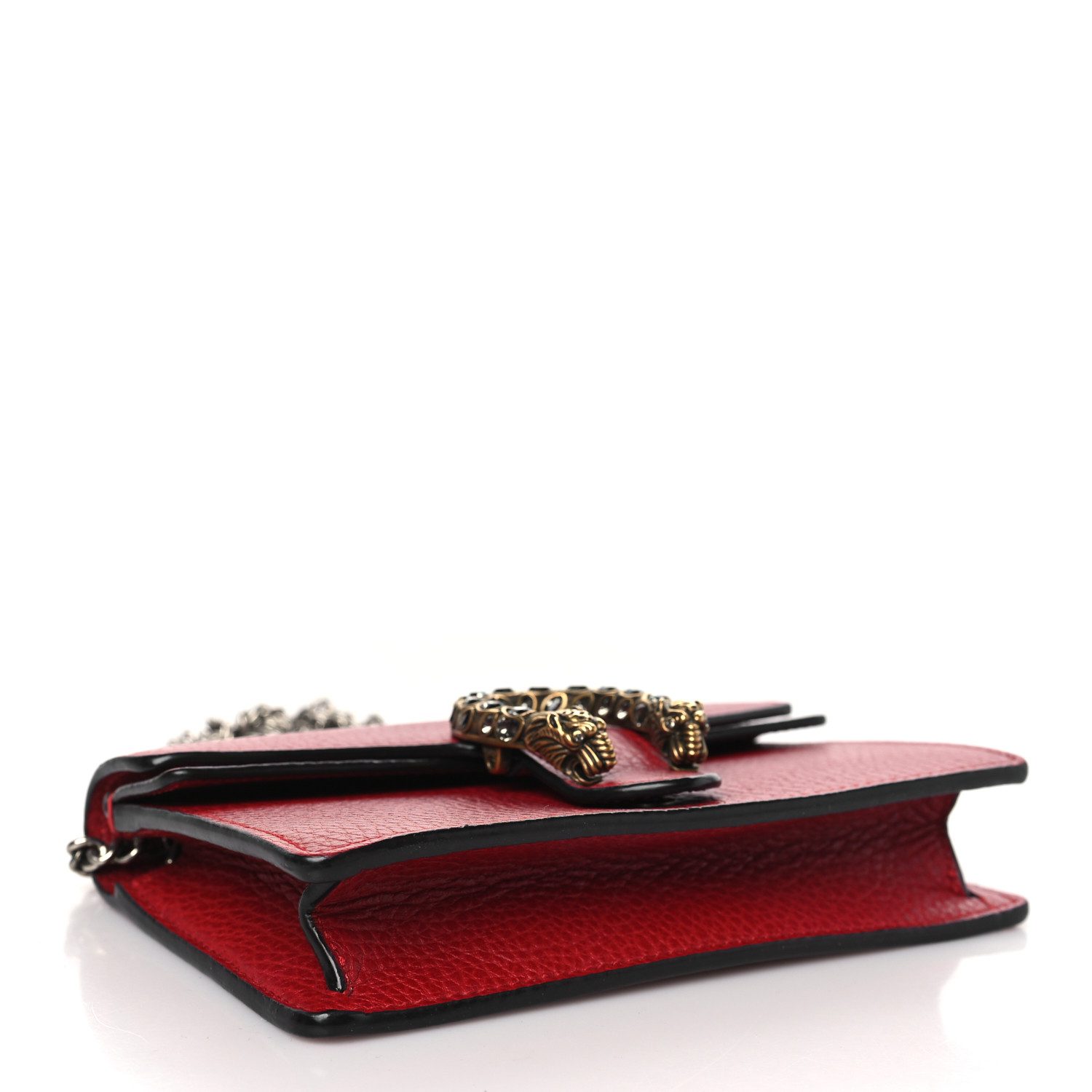Bottom view of the hibiscus red Gucc! Super Mini Dionysus Shoulder Bag showing its structured base