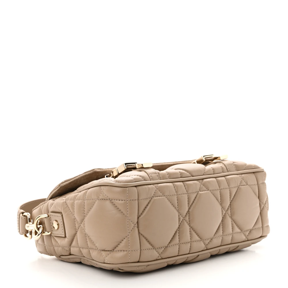 Bottom view of the sand D!0r Diorcamp Messenger Bag with Macrocannage quilting