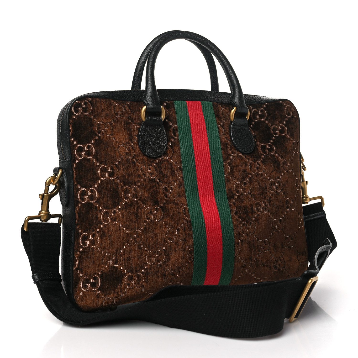 Back view of the brown and black Gucc! Ophidia Briefcase