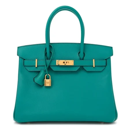 Front view of the Bleu Paon Herme$ Epsom Birkin 30