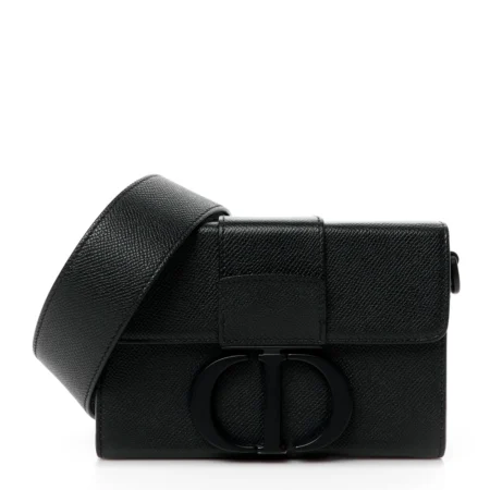 Front view of the black D!0r 30 Montaigne Box Bag with structured box silhouette