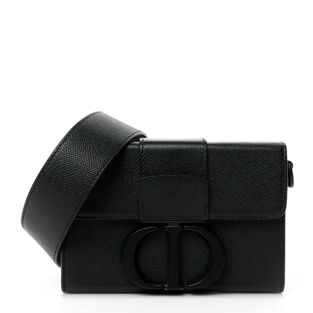 Front view of the black D!0r 30 Montaigne Box Bag with structured box silhouette