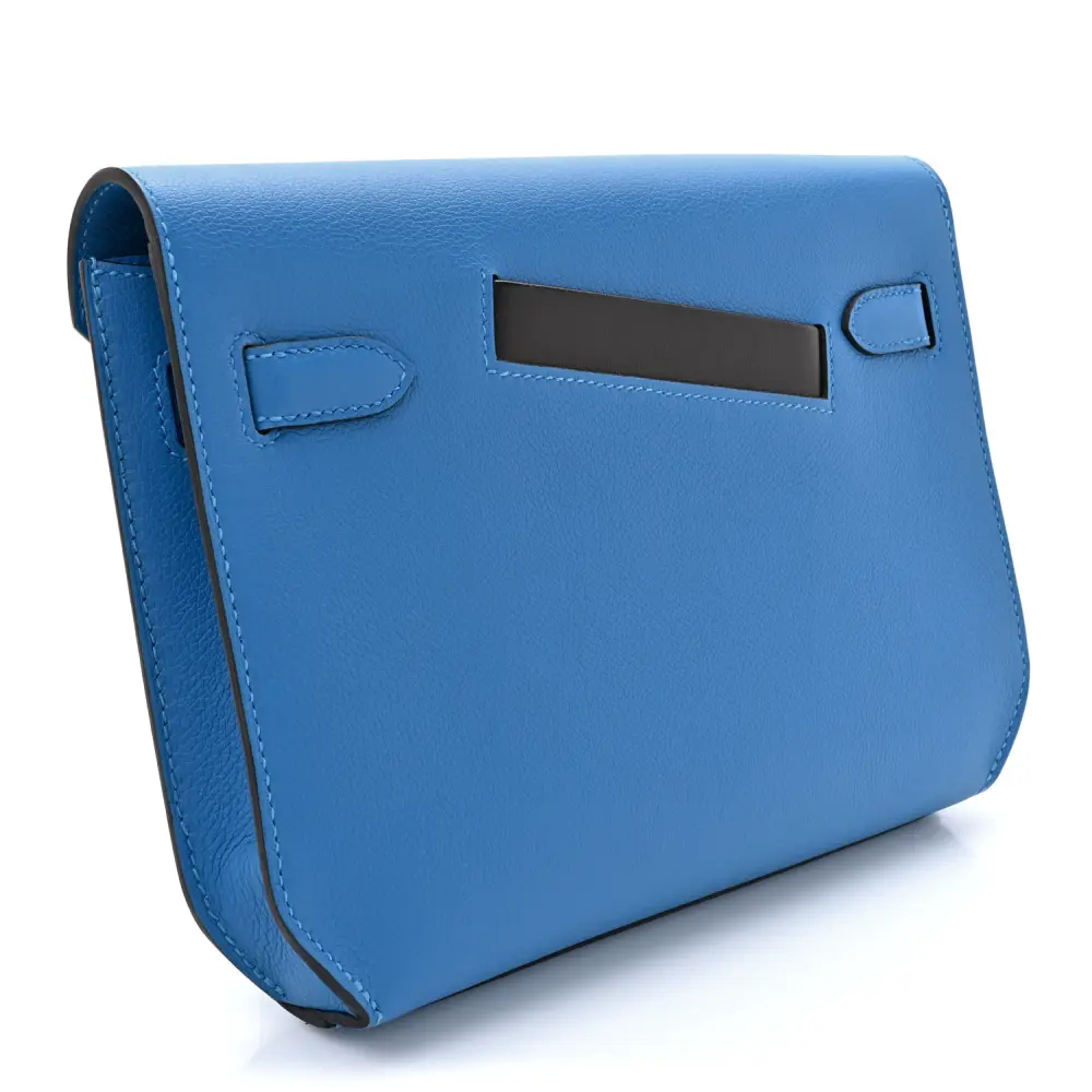 Back view of the Blue Hydra, Black and Fauve Herme$ Kelly Depeches 25 Pouch