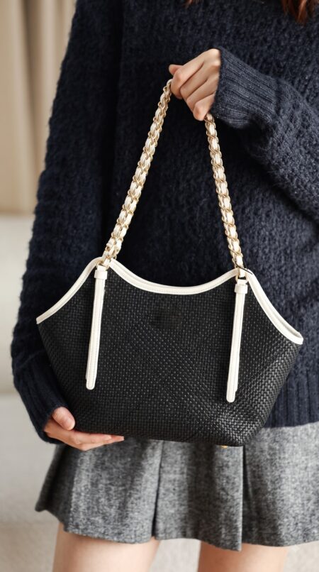Ch@nel Small Tote Raffia Black High-End Quality ShoulderBag