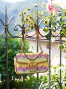 the multicolor woven raffia Super Mini GG Marmont Shoulder Bag