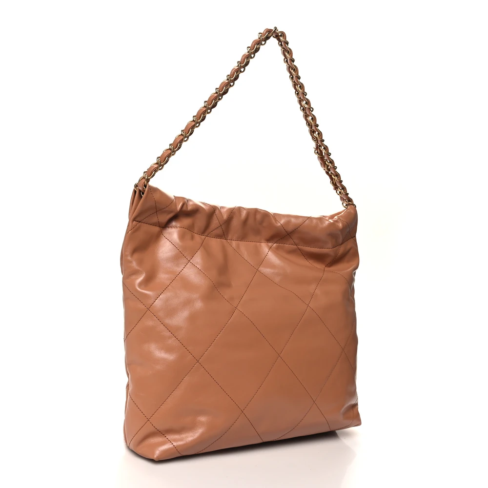 Back view of the camel Ch@nel 22 Small bag with smooth leather exterior