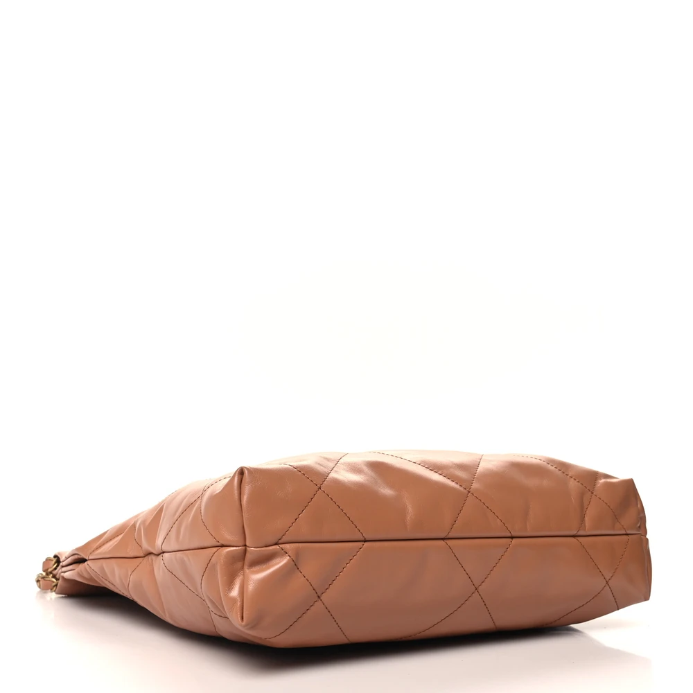 Bottom view of the camel Ch@nel 22 Small bag with smooth leather exterior
