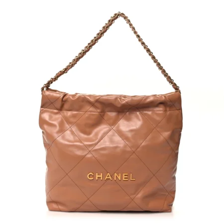 Front view of the camel Ch@nel 22 Small bag with smooth leather exterior