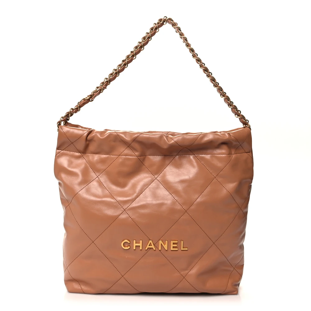 Front view of the camel Ch@nel 22 Small bag with smooth leather exterior