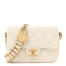 Front view of the white Ch@nel Mini Chain Soul Flap bag with gold-tone hardware
