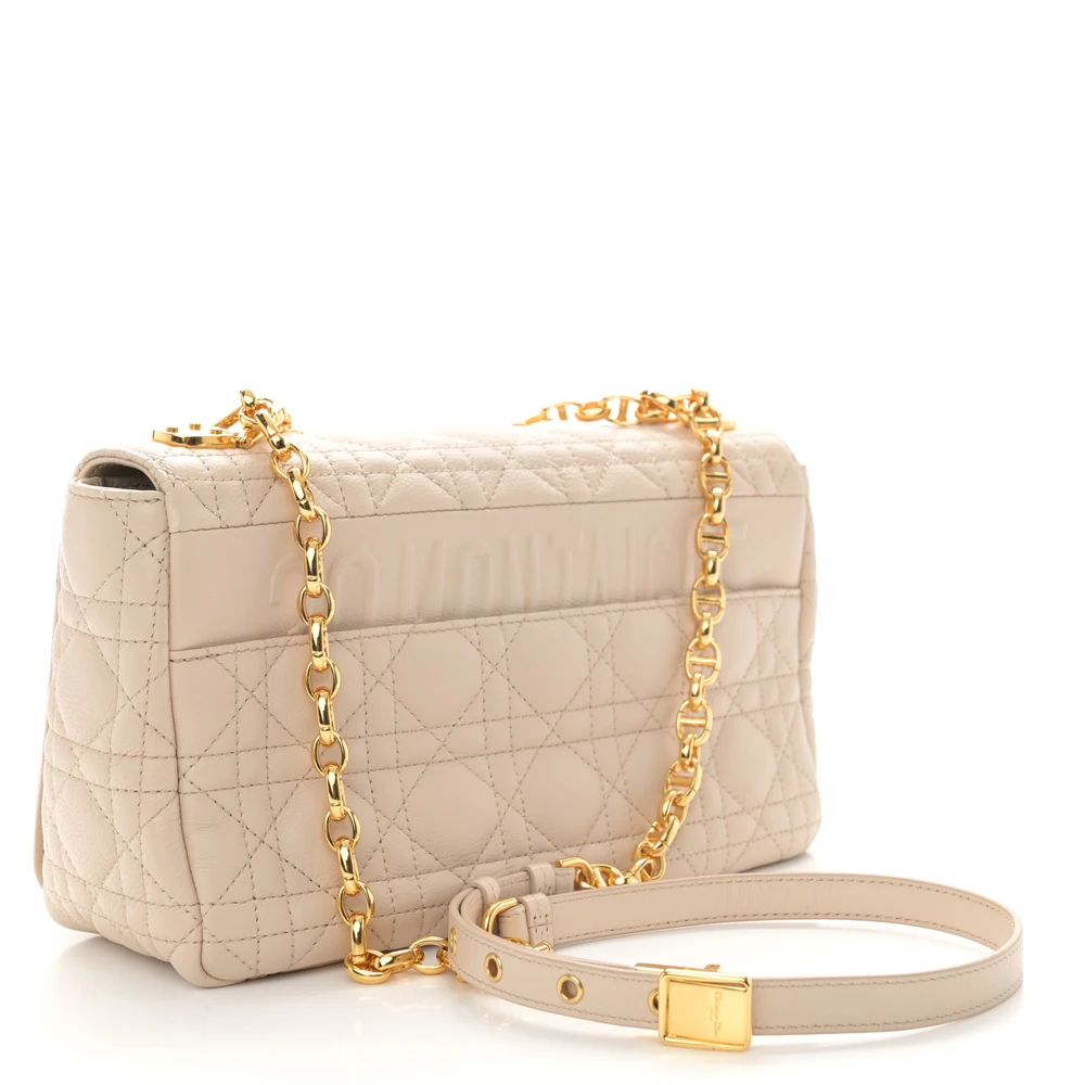 Back view of the beige D!0r Caro shoulder bag with Cannage stitching