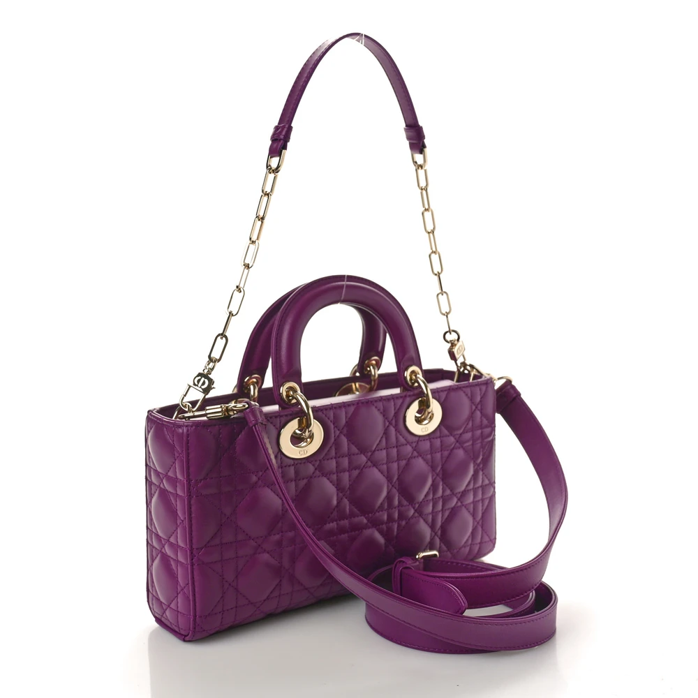 Back view of the purple D!0r medium Lady D-Joy bag with Cannage quilting
