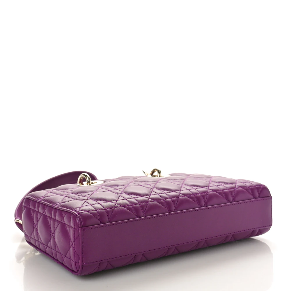Bottom view of the purple D!0r medium Lady D-Joy bag with Cannage quilting