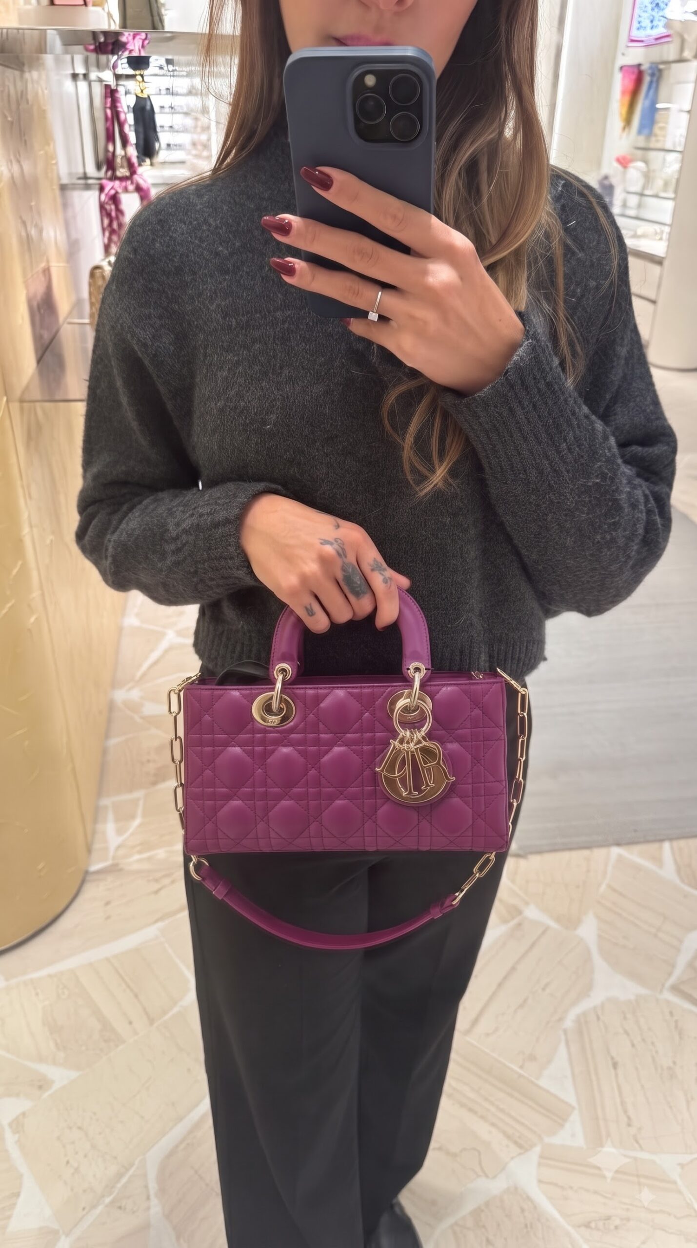 D!0r Medium Lady D-Joy Purple Mirror Quality CrossBody Bag