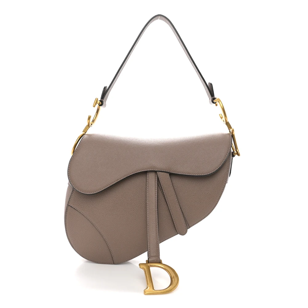 Front view of the warm taupe Replica Dior Medium Saddle bag with curved silhouette