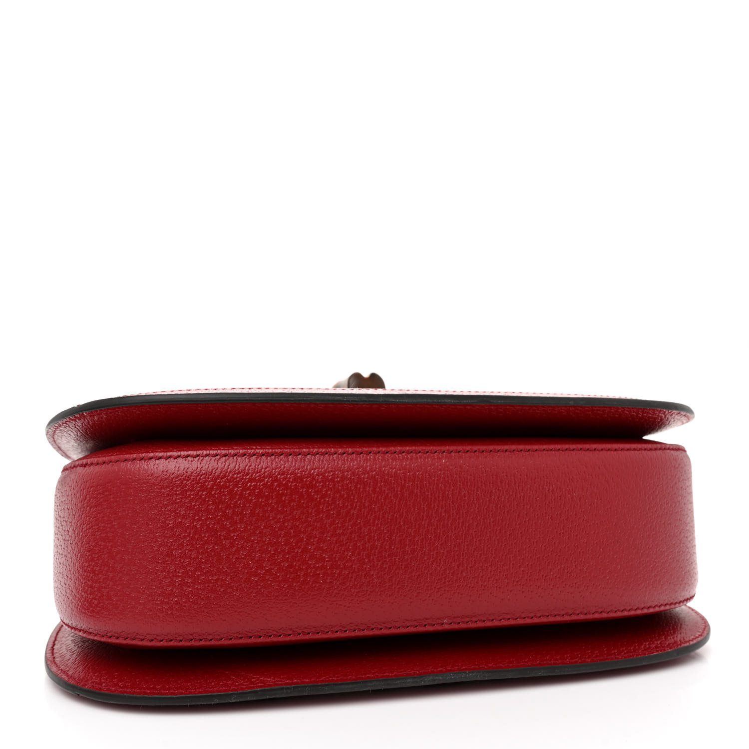 Bottom view of the Gucc! Bamboo Medium 1947 Top Handle Bag with bamboo turn lock and chocolate brown leather trim