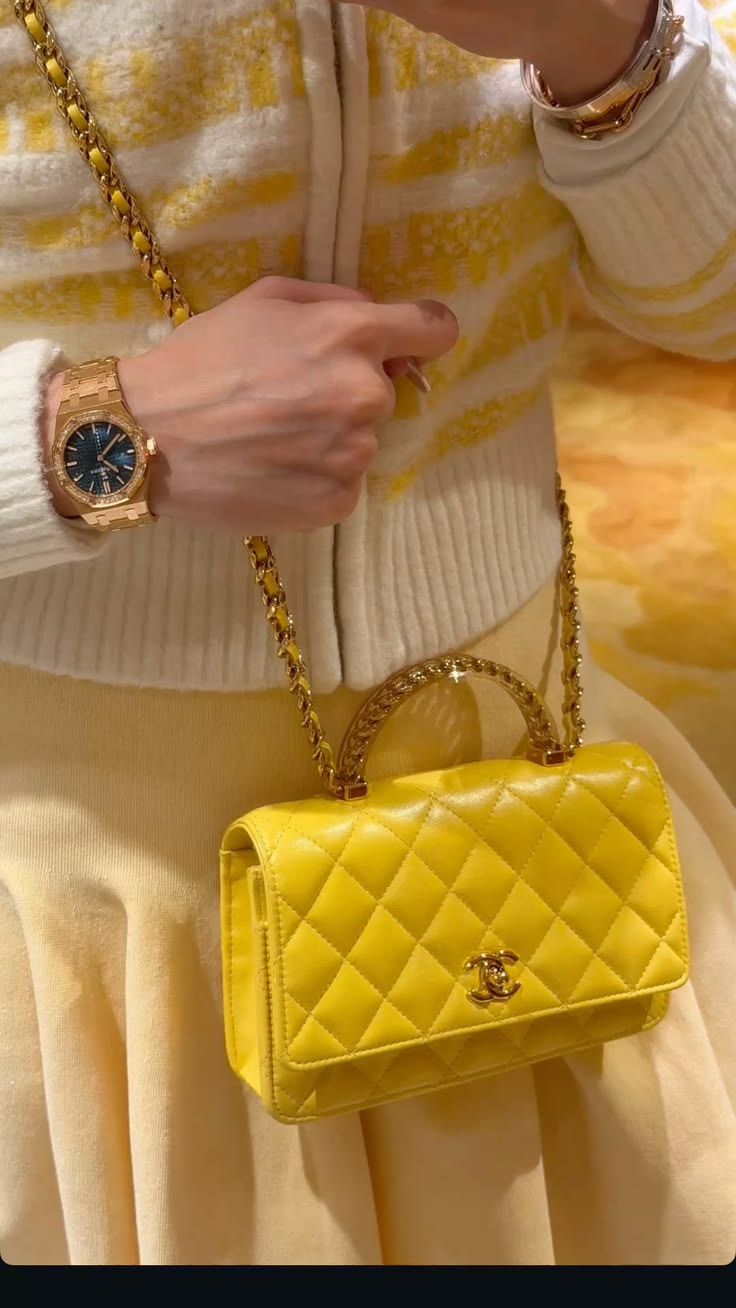 Ch@nel Wallet on Chain Yellow Replica Handbag