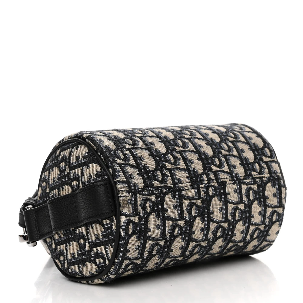 Bottom view of the blue D!0r Mini Roller Messenger Bag with Oblique monogram canvas