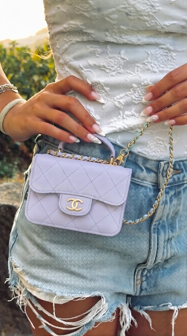Ch@nel Top Handle Coin Purse Purple Superfake CrossBodyBag