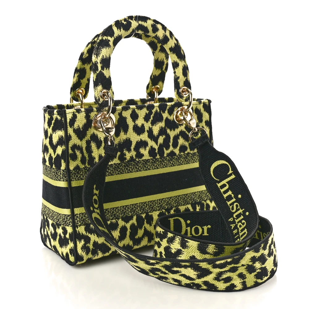 Back view of the lime D!0r Medium Lady D-Lite Bag with Mizza leopard embroidery and D!0r PARIS signature