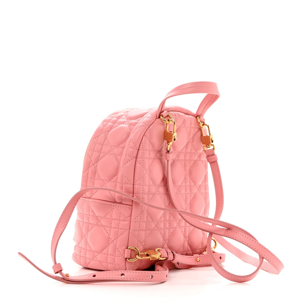 Back view of the blossom pink D!0r Mini Backpack with geometric Cannage quilting