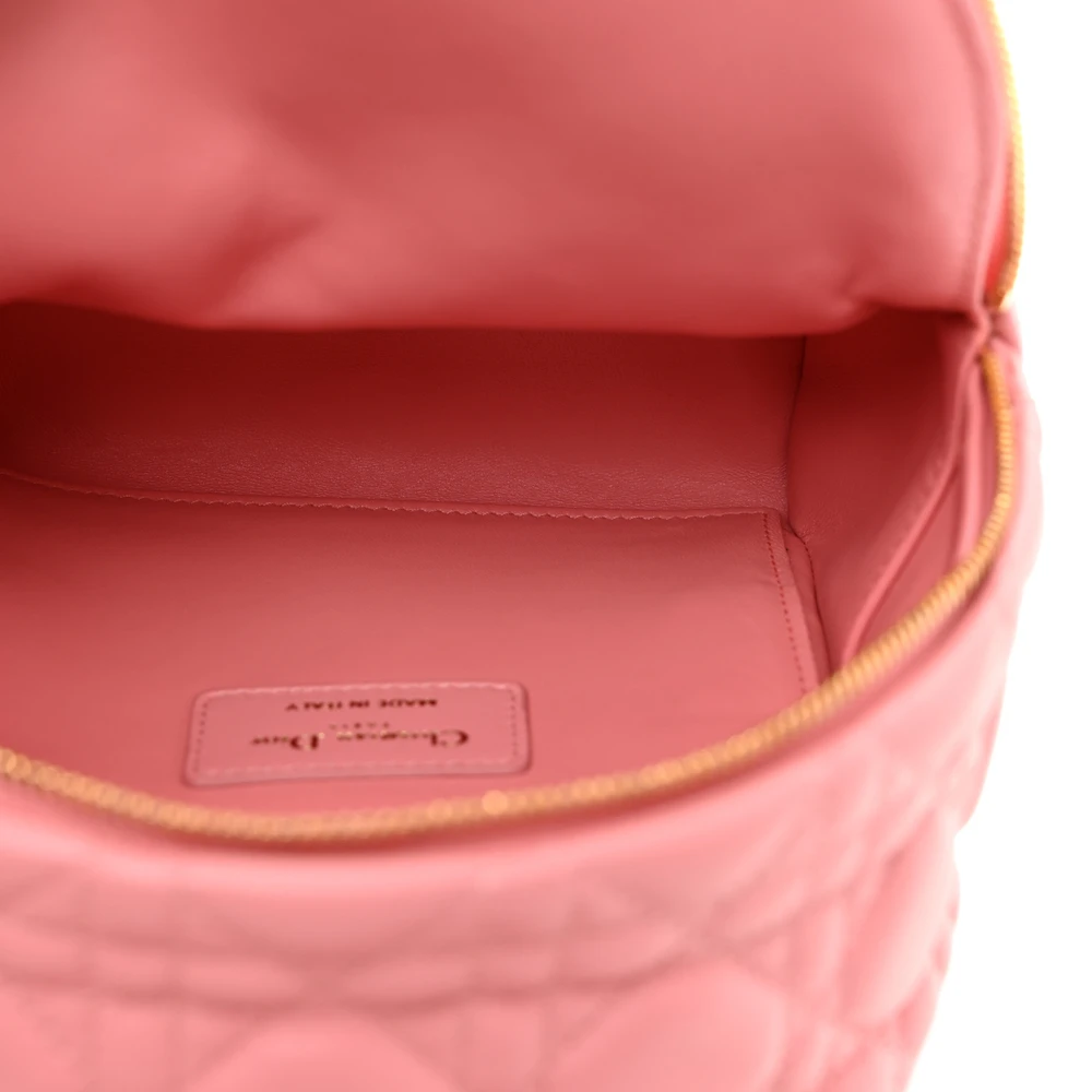 Pink leather interior of the D!0r Mini Backpack with patch pocket