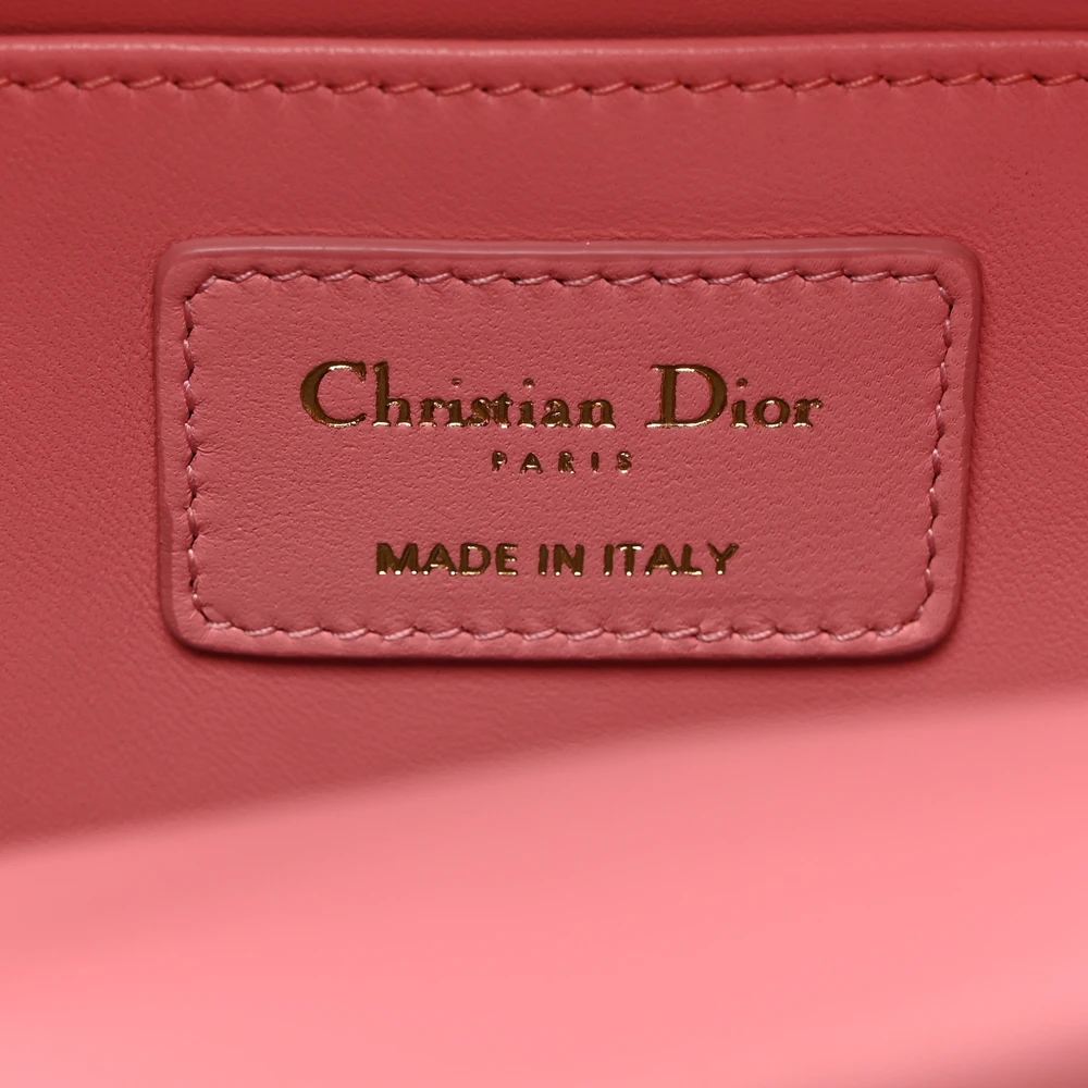 Close-up of gold-tone hardware on the peach pink D!0r Mini Backpack